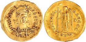 Solidus 450/457 Constantinopel, ohne Offizinzeichen. 4,12 g. sehr schön, Graffiti, Randabkantung. RIC 510.
