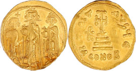 Solidus 639/641, Constantinopel, 5. Offizin, 10. Indiktion. Heraclius, Heraclius Constantin und Heraclonas stehen nebeneinander/VICTORIA AVGV E CONOB....