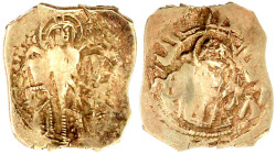 Hyperpyron 1295/1320, Constantinopel. Christus krönt beide Kaiser/Maria in Stadtmauer. 4,51 g. Nahezu klippenförmiger Schrötling. sehr schön, Prägesch...