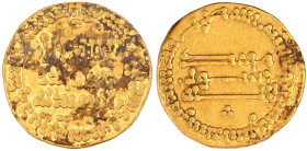 Dinar AH 162 = 779/780. Ohne Münzstättenangabe (al Kufa). 3 Punkte im Feld. 4,02 g. sehr schön, leicht beschnitten, etwas Belag, sehr selten Bernardi ...