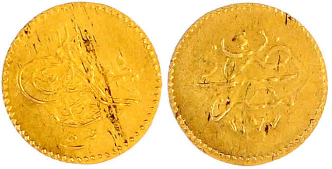 5 Qirsh AH 1277 Jahr 4 = 1864/1865, Misr. 0,43 g. vorzüglich, Schrötlingsfehler....