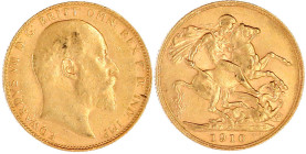 Sovereign 1910 P, Perth. 7,98 g. 917/1000. gutes sehr schön. Seaby 3972.