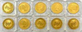10 X 100 Dollars Nugget 1988. Je 1 Unze Feingold, in Originalkapseln. Stempelglanz. Krause/Mishler 92 (10).