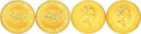 2 X 100 Dollars Nugget 1988. Je 1 Unze Feingold, in Originalkapseln. Stempelglanz. Krause/Mishler 92 (2).
