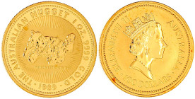 100 Dollars Nugget 1989. 1 Unze Feingold, in Originalkapsel. Stempelglanz. Krause/Mishler 92.