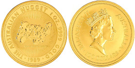 100 Dollars Nugget 1989. 1 Unze Feingold, in Originalkapsel. Stempelglanz. Krause/Mishler 92.