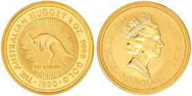 50 Dollars Kangaroo 1990. 1/2 Unze Feingold. In Kapsel. Stempelglanz. Krause/Mishler 120.