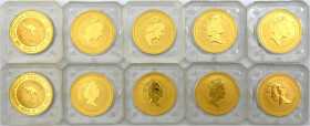 10 X 100 Dollars Kangaroo 1990. Je 1 Unze Feingold. In Originalkapseln. Stempelglanz. Krause/Mishler 121 (10).