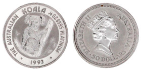 50 Dollars PLATIN 1993, Koala. 1/2 Unze fein. Stempelglanz, in Kapsel. Krause/Mishler 194.