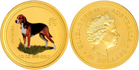50 Dollars Farbmünze (1/2 Unze Gold) 2006. Jahr des Hundes. Aufl. nur 1706 Exemplare. Stempelglanz. Krause/Mishler 1901.