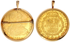8 Escudos 1782 PR, Potosi. In schöner Goldfassung (750/1000 RFA) als Anhänger oder als Brosche tragbar. Münze im Ring (ggf. herausnehmbar, ggf. angelö...