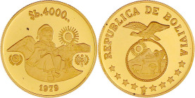 4000 Pesos Bolivianos 1979, Jahr des Kindes. 17,17 g. 900/1000. In Kapsel. Polierte Platte. Krause/Mishler 199.