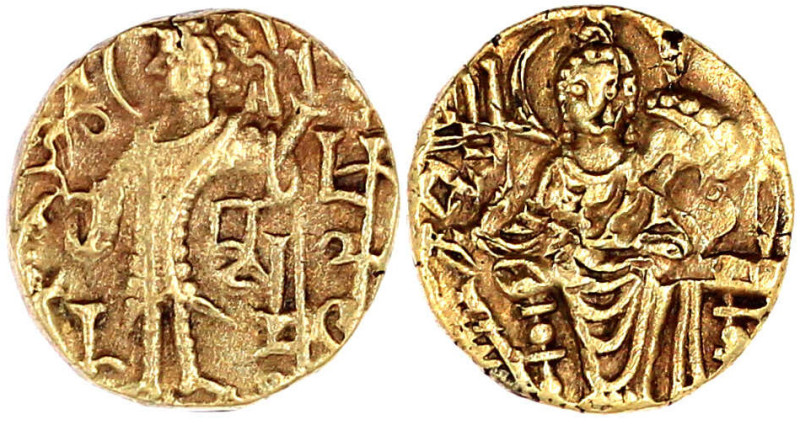 Dinar (Blassgold) 5. Jh. Imitation der Kuschan-Dinare Vasu Devas II. und seiner ...