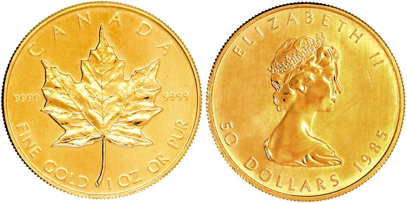 50 Dollars Maple Leaf 1985. 1 Unze Feingold. prägefrisch. Krause/Mishler 125. Sc...