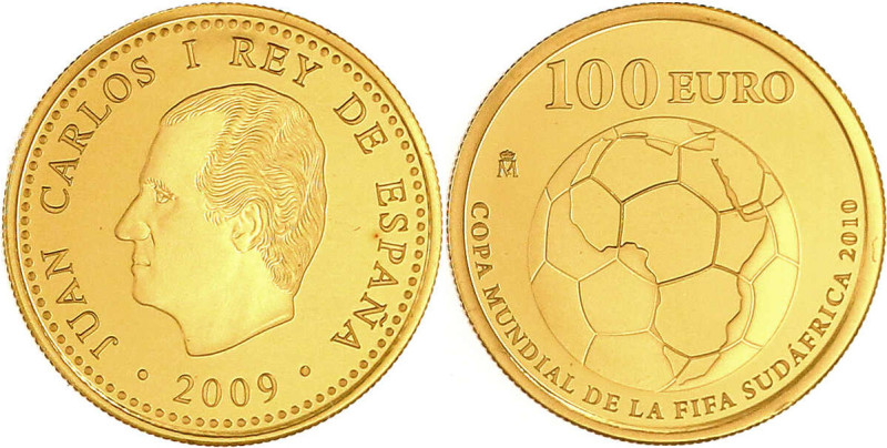 100 Euro 2009 zur Fussball WM 2010 in Südafrika. 6,75 g. Feingold. Im Etui mit Z...