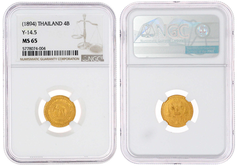 Pit (4 Baht) o.J.(1894). Im NGC-Blister mit Grading MS 65 (bisher wurde erst 1 E...