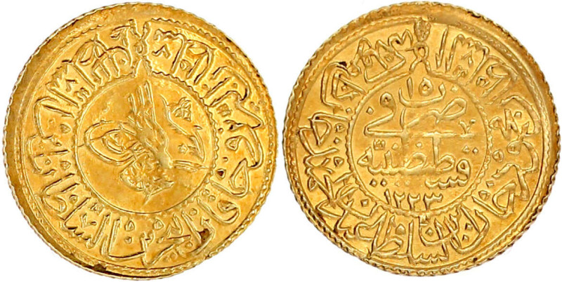 Rumi Altin AH 1223, Jahr 15 = 1822, Qustintiniyah. 2,37 g. 800/1000. vorzüglich/...