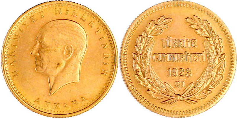 100 Kurush 1923, Jahr 51 = 1974. Atatürk. 7,22 g. 917/1000. fast Stempelglanz. K...