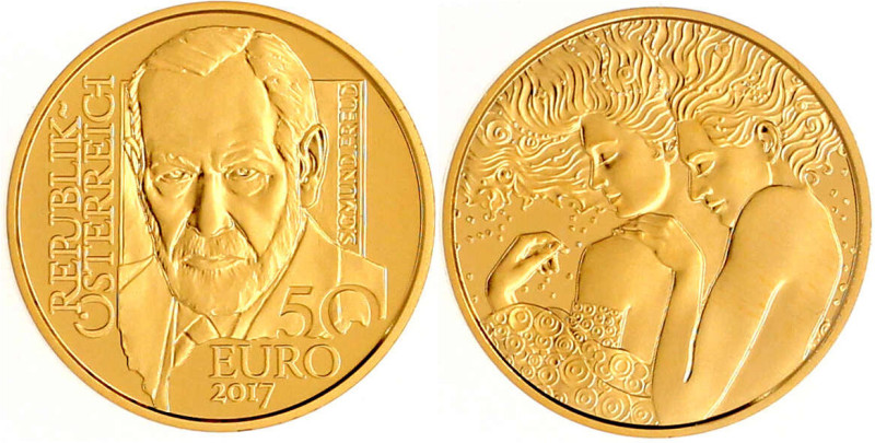 50 Euro 2017. Sigmund Freud. 7,89 g. 986/1000. In Originalschatulle mit Zertifik...