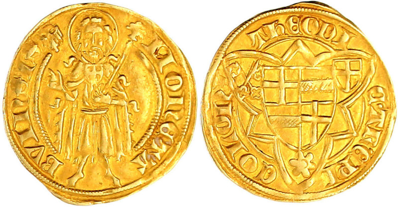 Goldgulden o.J. (1415-1418), Bonn. Stehender St. Johannes, links neben dem Kopf ...