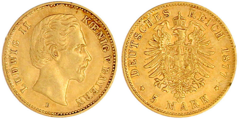 5 Mark 1877 D. gutes sehr schön, kl. Randfehler. Jaeger 195.