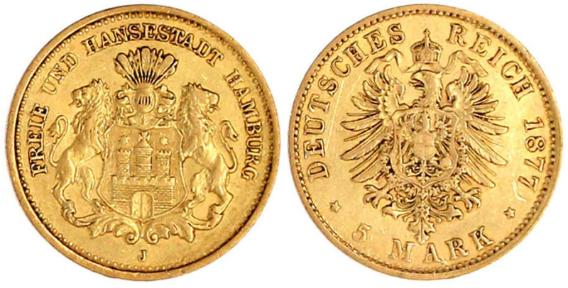 5 Mark 1877 J. fast vorzüglich.