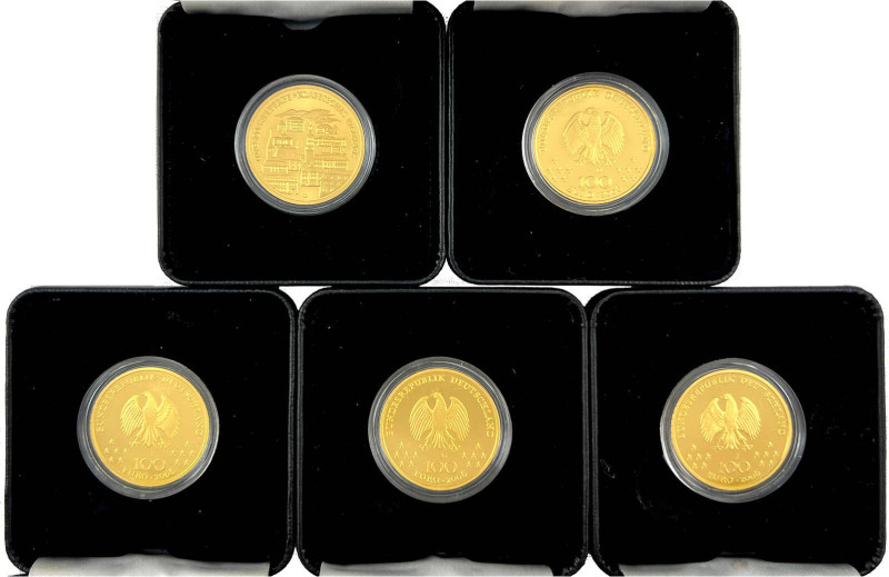 5 X 100 Euro: 2006 A,D,F,G,J, komplette Serie Weimar. Je 1/2 Unze Feingold. Alle...