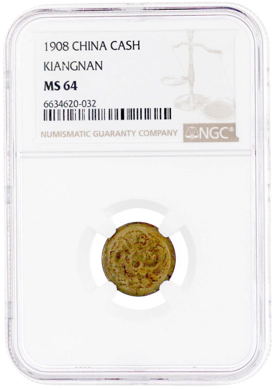 Geprägter Cash o.J.(1908). Kiangnan. NGC Grading MS 64. Yeoman 7k.