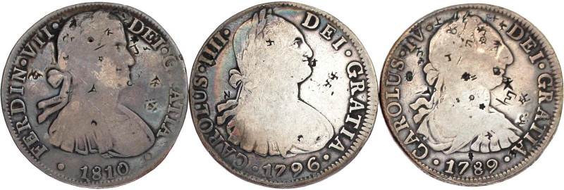 3 Stück: Mexiko 8 Reales 1789, 1796, 1810. Alle mit chin. Chopmarks. schön