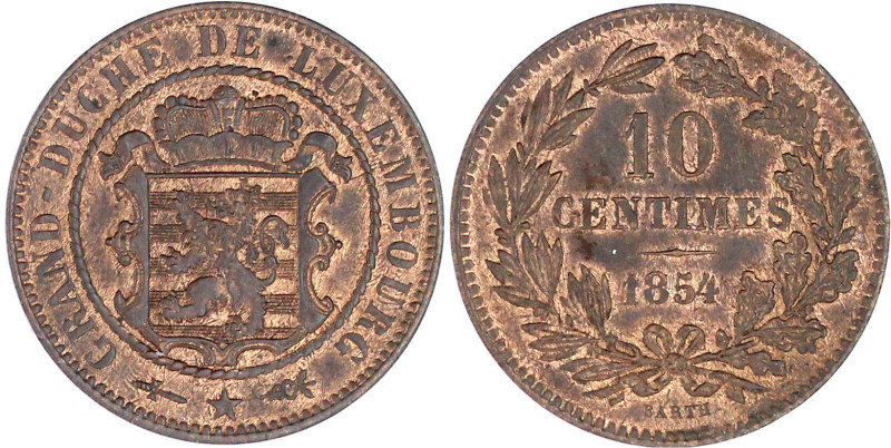 10 Centimes 1854. vorzüglich/Stempelglanz. Krause/Mishler 23.1.