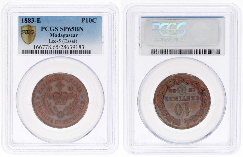 10 Centimes PROBE 1883. Kupfer, 30 mm. Im PCGS-Blister mit Grading SP 65 BN (Top...