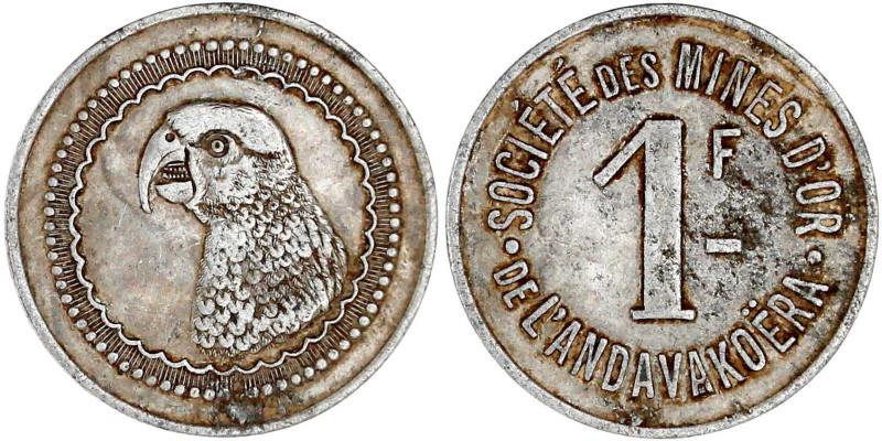 1 Franc Alutoken o.J. (1920). Minen von Landavakoera/Papagei. sehr schön, selten...