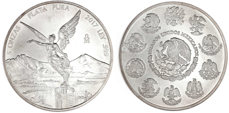 5 Onzas Plata Pura (5 Unzen Silber) 2017. Aufl. nur 5050 Exemplare. prägefrisch....