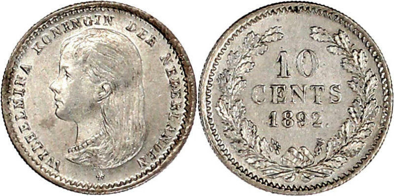 10 Cents 1892. vorzüglich/Stempelglanz. Krause/Mishler 116.