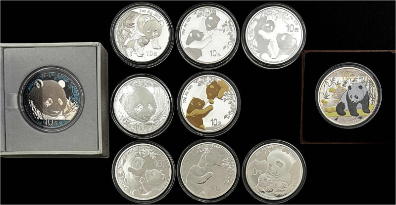 10 X 10 Yuan Panda Silber: 2010 Bull and Bear Investment Collection, im Etui , 2...