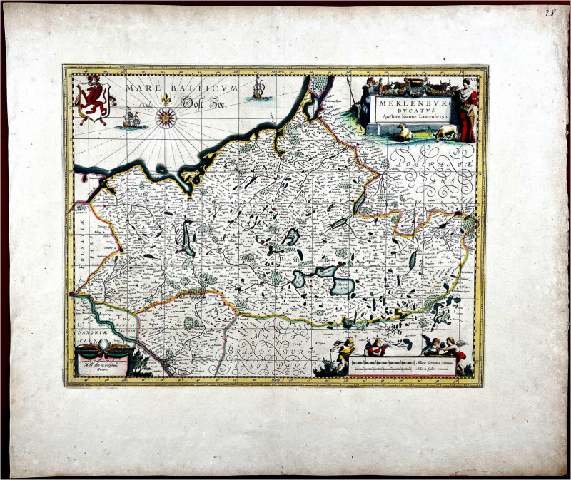 Kolorierte Kupferstich-Landkarte 1633 von Johann Lauremberg (1590 Rostock bis 16...