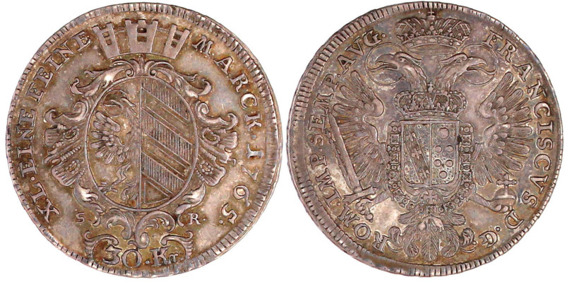 30 Kreuzer 1765 SR. Mit Titel Kaiser Franz I. vorzüglich/Stempelglanz, schöne Pa...