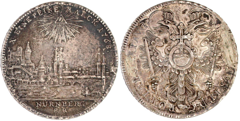 Konventionstaler 1768 S.R. Titel Joseph II. Stadtansicht/Adler mit Reichsapfel a...