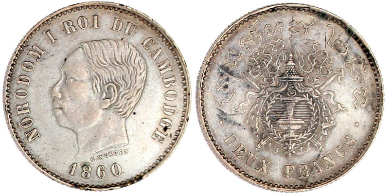 2 Francs 1860. sehr schön, kl. Randfehler, sehr selten. Krause/Mishler X#M 7.