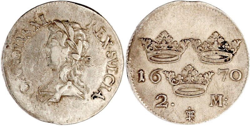 2 Mark 1670. sehr schön, min. Zainende. SM 121a. Delzanno 185.