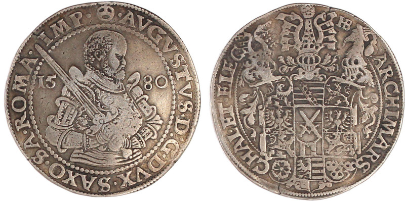 Reichstaler 1580 HB, Dresden. 28,96 g. sehr schön, min. Schrötlingsfehler am Ran...