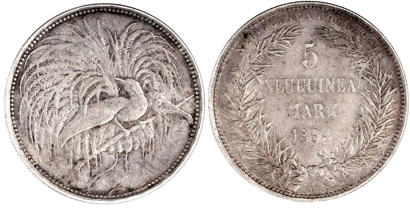 5 Neuguinea-Mark 1894 A, Paradiesvogel. sehr schön. Jaeger 707.