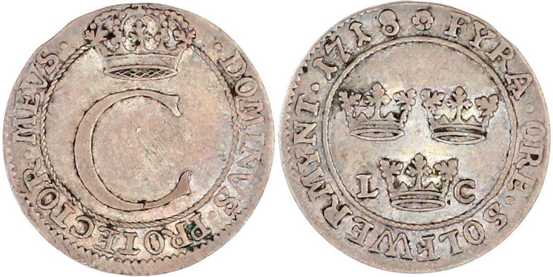 5 Öre 1718, Stockholm. fast vorzüglich, selten. SM 118.