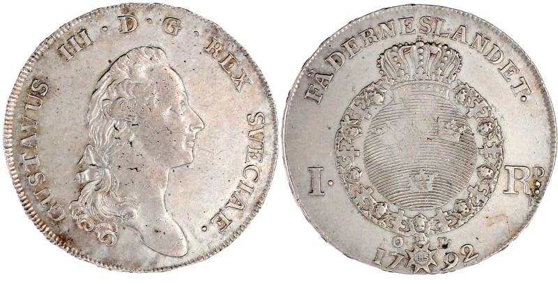 Riksdaler 1792 OL, Stockholm. Mit Randschrift. 29,16 g. sehr schön/vorzüglich, l...