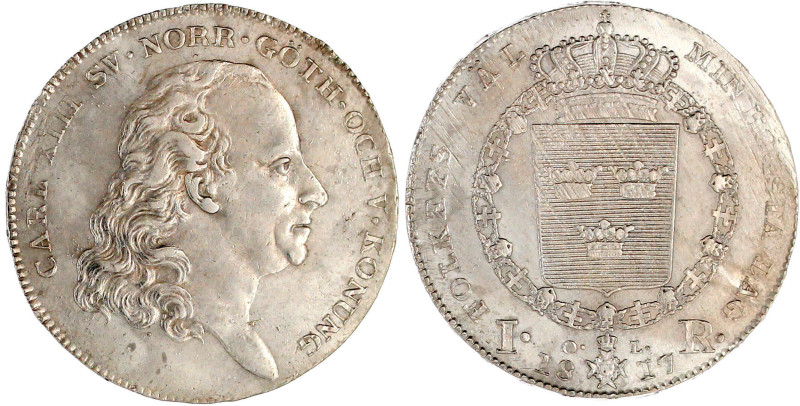 Riksdaler 1817 OL, Stockholm, Mzm. Olof Lidijn. 29,37 g. gutes vorzüglich, etwas...