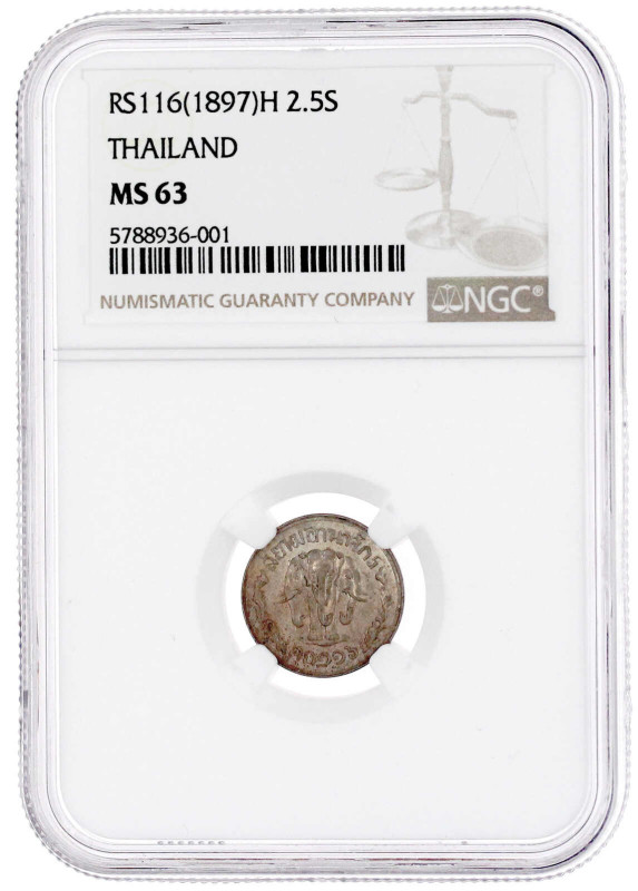 2 1/2 Satang RS 116 = 1897. NGC Grading MS 63. Yeoman 23.