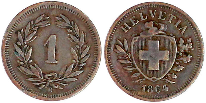 1 Rappen 1864 B. sehr schön, Randfehler, selten. HMZ 2-1215i.