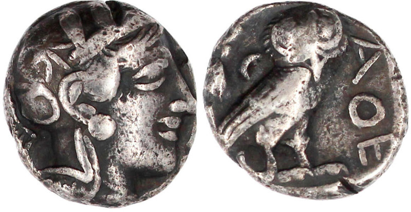 Tetradrachme nach 449 v. Chr. Athenakopf mit attischem Helm r./AOE Eule, dahinte...