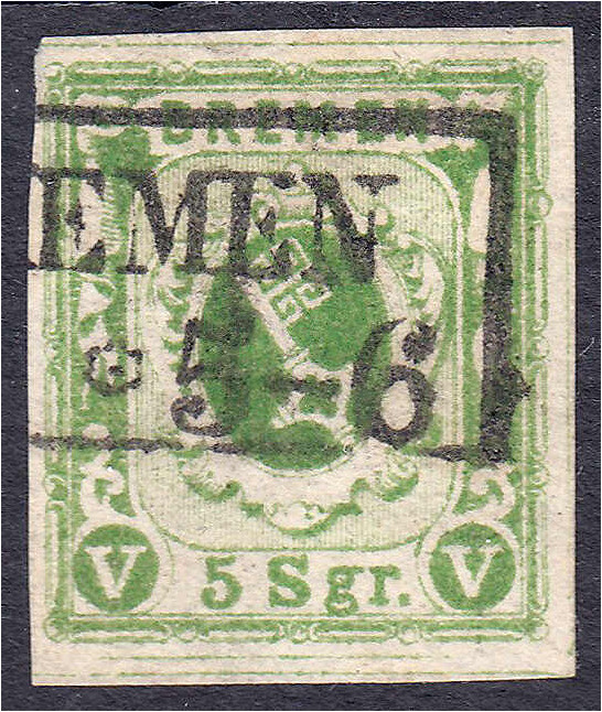 5 Sgr. Staatswappen unter Krone im verzierten Oval 1859, schwarzgelbgrün (moosgr...