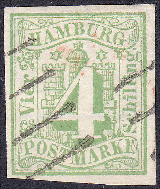 4 Schilling Freimarke 1859, gestempelt, vollrandig, Farbe ,,b" (grünoliv/bläulic...